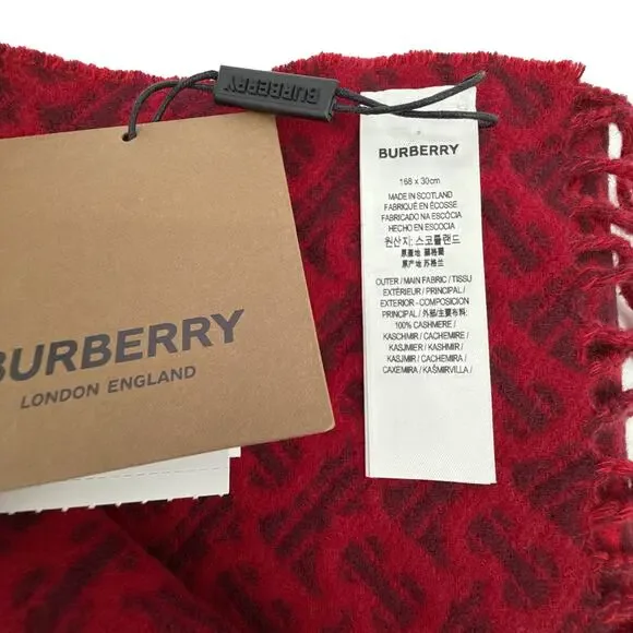 BURBERRY TB Motif Jacquard Cashmere Scarf in Red - Picture 9 of 11